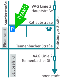 Anfahrt Praxis für Physiotherapie und Yoga in Freiburg Herdern